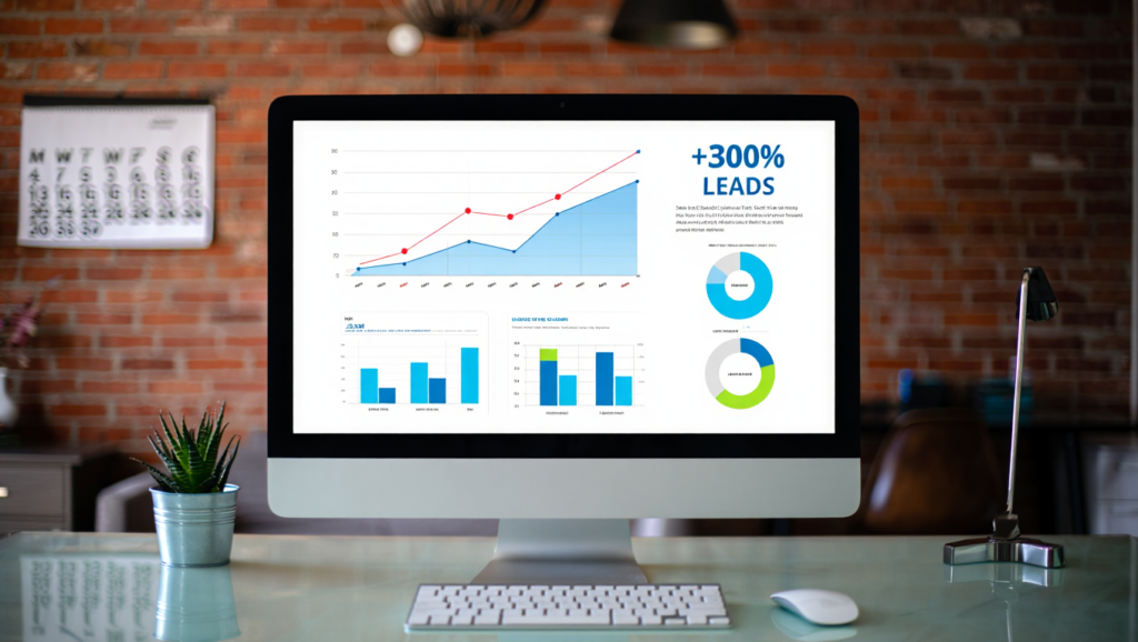Analytics dashboard showing increased traffic and lead generation from website presence